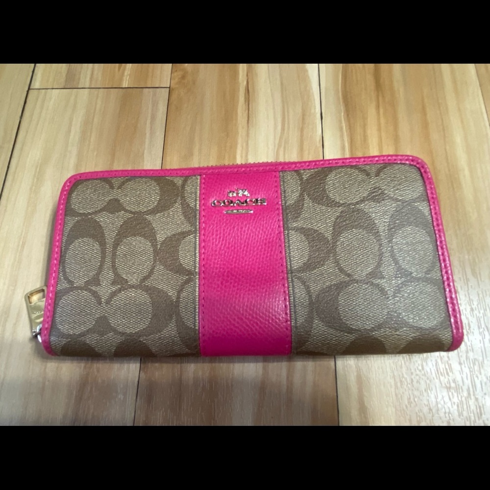 Pink and brown leather Coach wallet